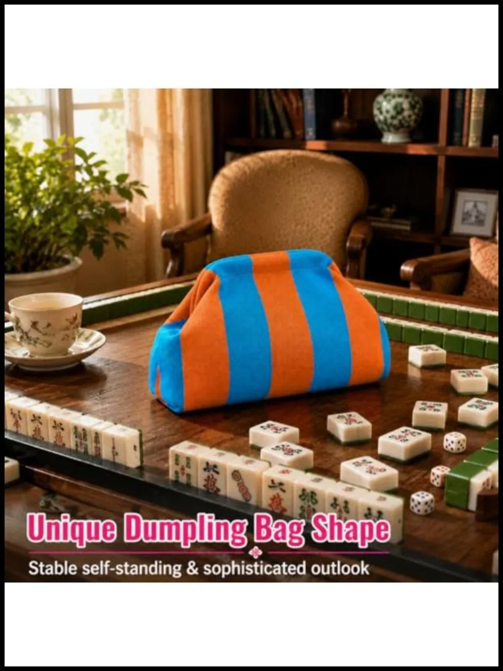 Woven Mahjong Tile Bag Clutch Purse Striped Dumpling Handbag Storage Travel
